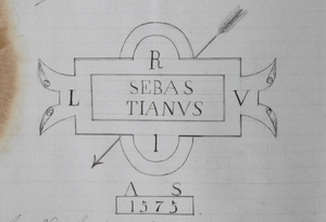 Desenho da marca de identificação do padrão de D. Sebastião, constante da documentação da Inspecção Geral de Pesos e Medidas do Distrito